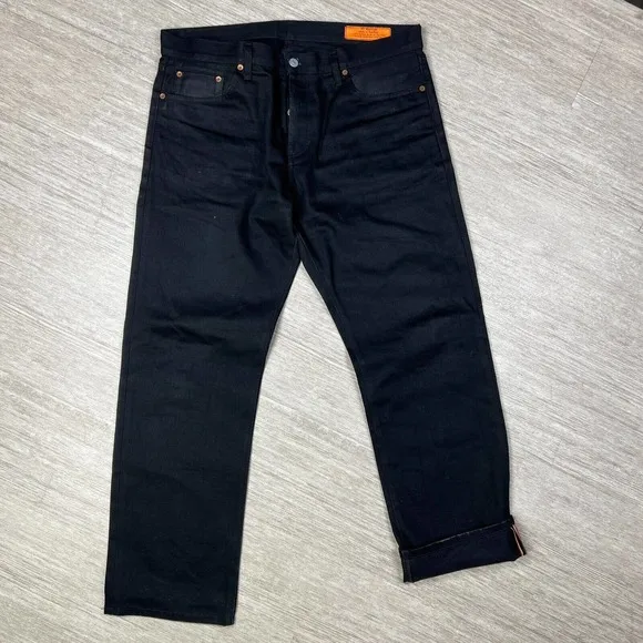 Jean Shop Rocker Selvedge Jeans Men's 36x30 Black Wash Button Fly Straight Leg