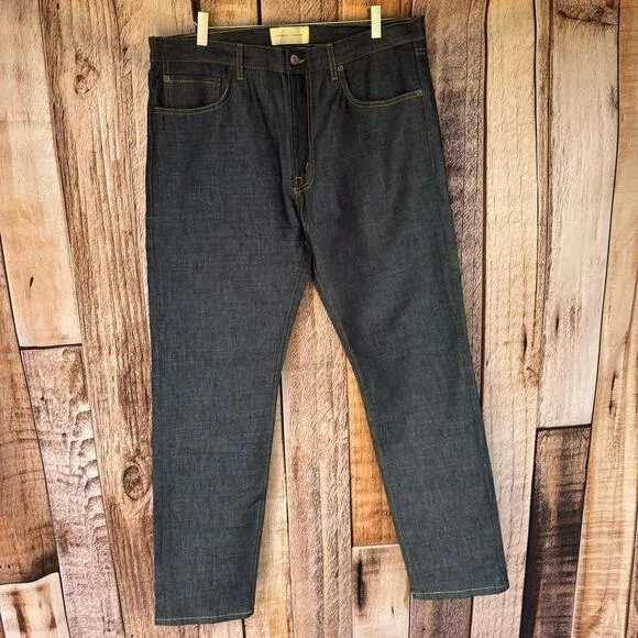 Jeanerica Jeans Tapered Blue Raw Men's 34 X 30 Slight Stretch Mid Rise TM005