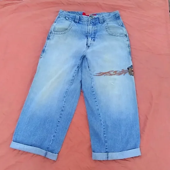 Vintage 90's JNCO Jeans Embroidered Brown Tribal Band Design Size 34x30
