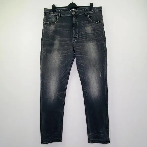 JNCO Men's 40 Jeans Gray Stone Wash 004 Slouchy Button Fly Distressed Tapered
