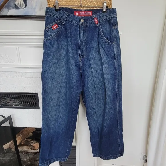 Vintage JNCO Jeans Embroidered Crown Wide Leg Men's Denim 33x30