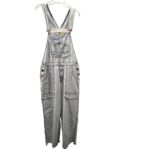 Vintage 90s JNCO Jeans Overalls M Men Light Wash Baggy Raw Hem Distressed FLAW