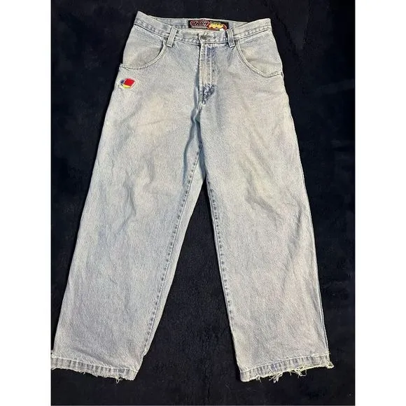 Vintage JNCO PIPES Ultra Baggy Skater Washed Blue Jean Sz 32x32 B17