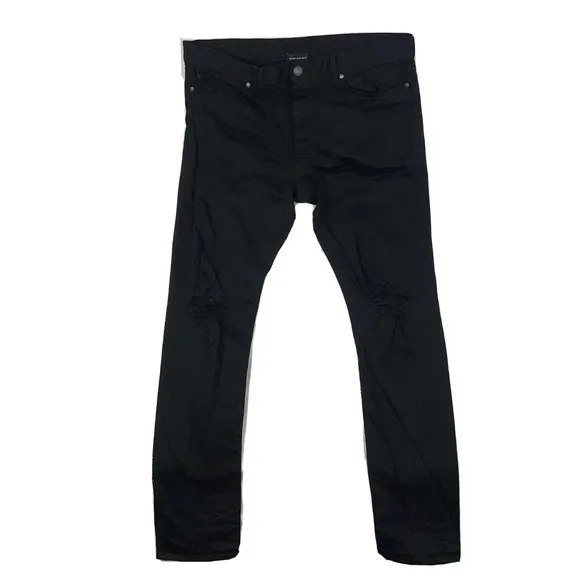 John Elliot Black Distressed Ripped Jeans Tapered Fit Size Mens Button Fly 38X33