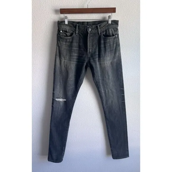 John Elliott Button Fly Distressed Slim Fit Jeans Grey Black (Size 30) - SALE!