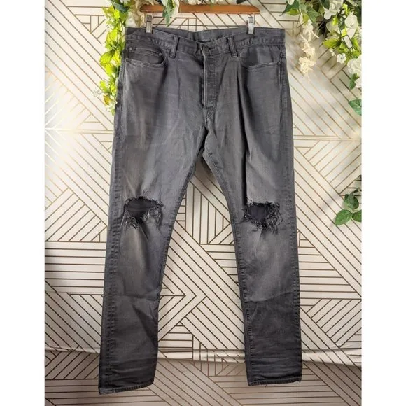 John Elliott Season Seven Gray Washed Jeans Men's Distressed Button Fly Size 36