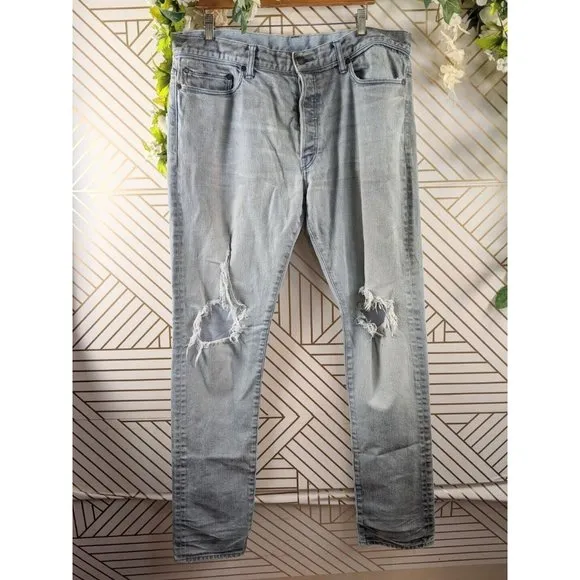 John Elliott Season Seven Blue Washed Jeans Men's Distressed Button Fly 36 READ