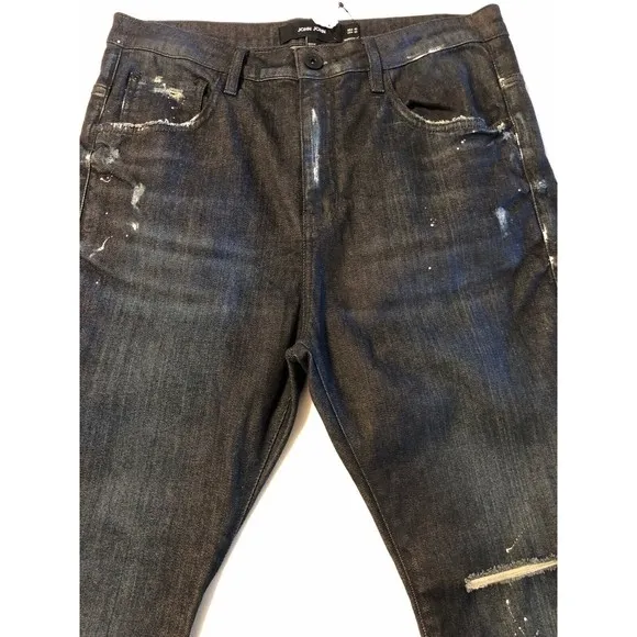 John John Men's Denim Ripped Paint Splatter Dark Blue Skinny Jeans Size 30 NWT
          
      NWT