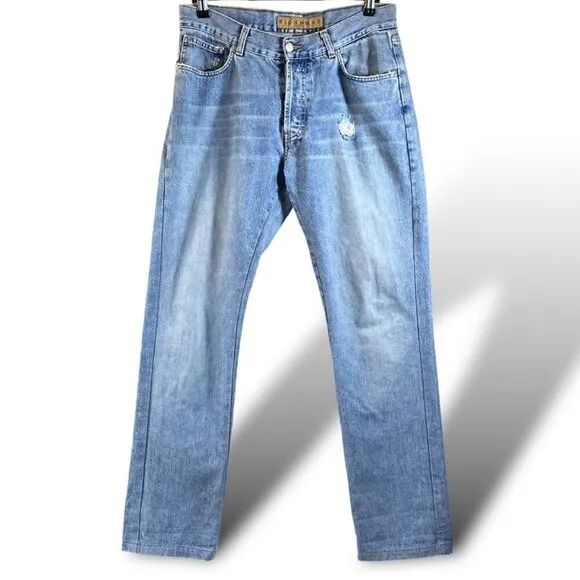 Vintage John Richmond Jeans Mens Sz 31 Blue Baggy 'Lizard King' Graphic Rivets