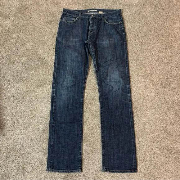 Men's JOHN VARVATOS Indigo BLUE Denim BUTTON Fly STRAIGHT Leg JEANS  USA  32 R