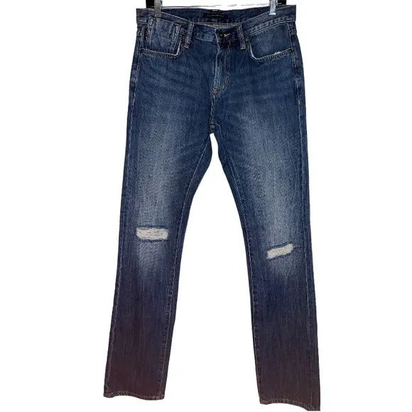 John Varvatos Men's Bowery Slim Straight Ripped Jeans Medium Blue Size 30
