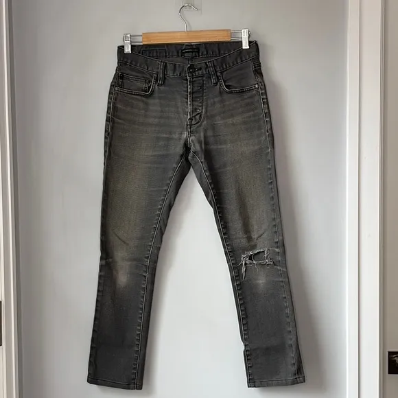 John Varvatos Dark Gray Wight Skinny Distressed Knee Jeans