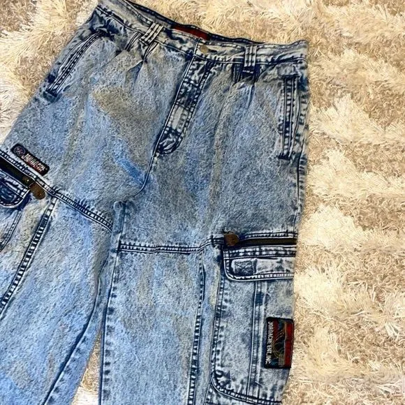 Vintage 80’s Jordache acid wash cargo jeans size 34 tapered leg.