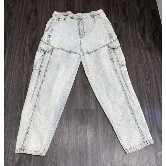 vtg 80s 90s Jordache Adventure Unisex Jeans Cargo Tapered Leg Stone Wash 38x34