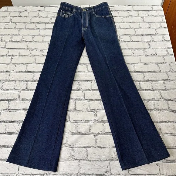 Jordache Jeans Vintage 1980s Hong Kong 31 Long Embroidered Dark Blue