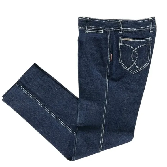 Vintage 70s Jordache Denim Western Embroidered Pockets Straight Leg Jeans 32 EUC