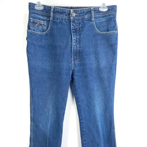 Vintage Jordache Jeans Men's 36L Blue Denim Distressed Horse Head Logo Retro