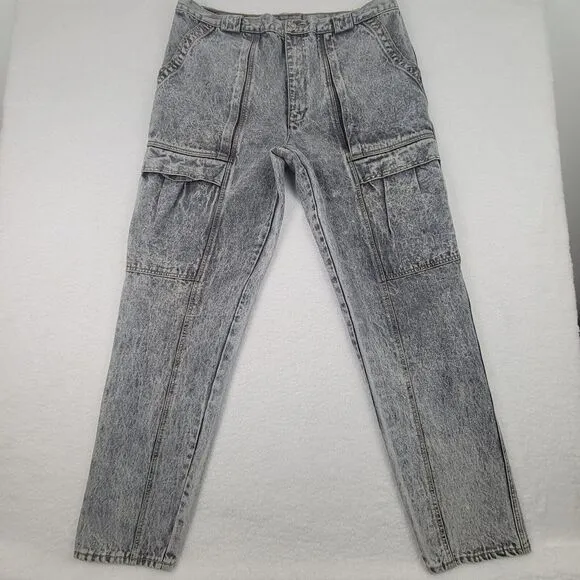 Vintage Jordache Acid Wash Cargo Jeans Mens 42 x 36 Measures 39 x 34.5 Black