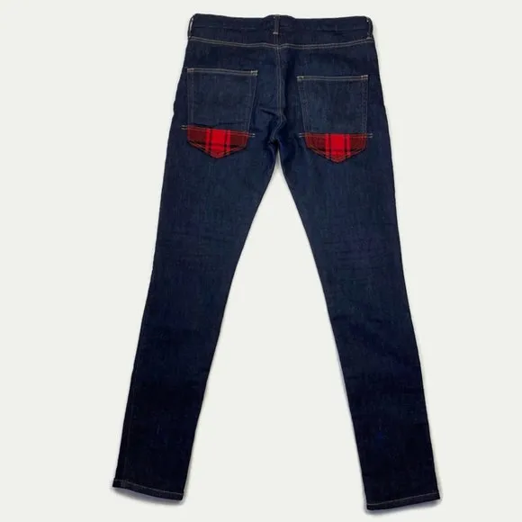 Junya Watanabe Comme des Garcons MAN Skinny Jeans Red Plaid Back Pockets Size M