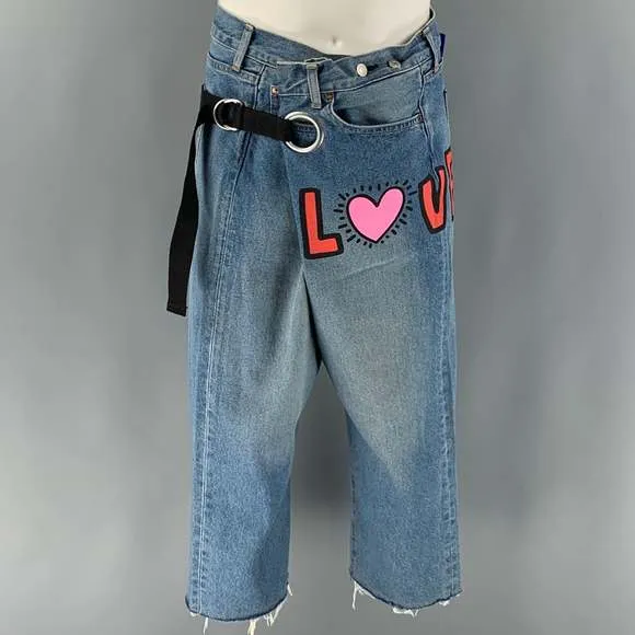 JUNYA WATANABE Blue Black Red Cotton Wide-Leg Cropped Jeans