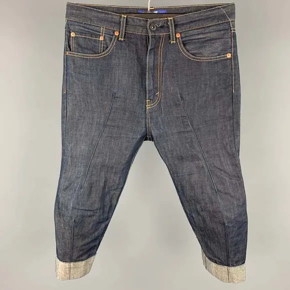 JUNYA WATANABE Indigo Contrast Stitch Cotton  Linen Cropped Jeans