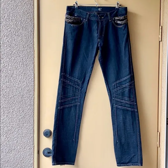 Just Cavalli Balck cotton Brown leather  jeans