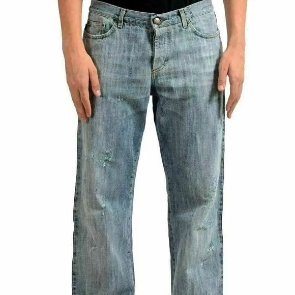 Just Cavalli Men's Blue Decorated Straight Jeans