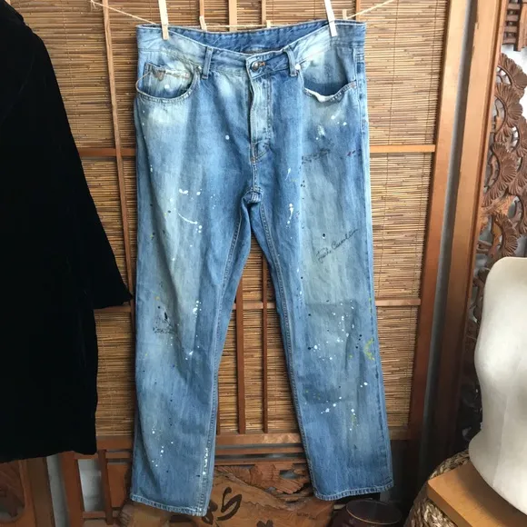 Rare signed Just Cavalli Jeans paint distressed