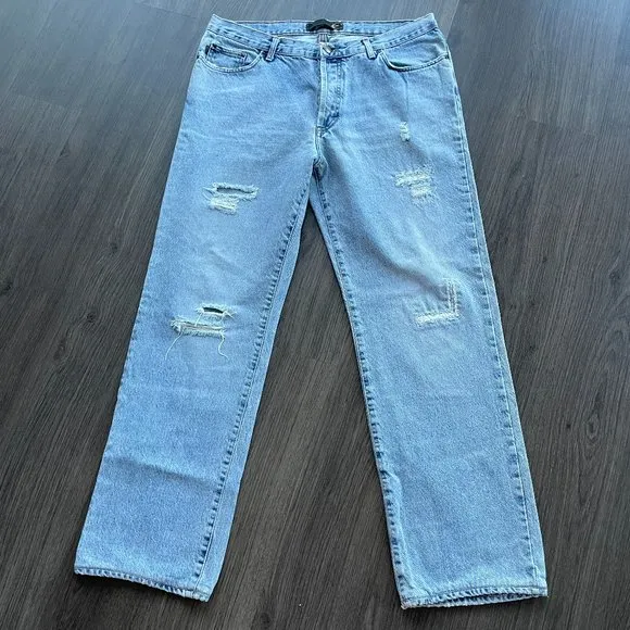 Mens just cavailli light wash distressed denim