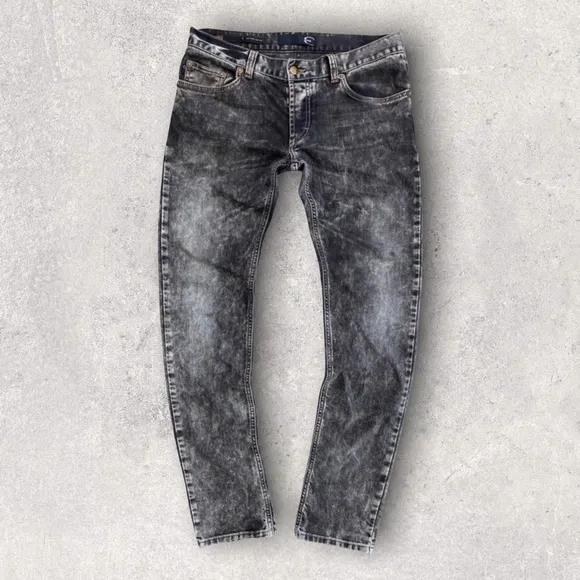 Gold Black Acid Wash Low Waist Slim Leg Jeans