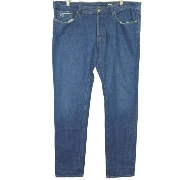 Just Cavalli Mens Straight Leg Jeans Size 38 Medium Wash Button Fly Denim Cotton