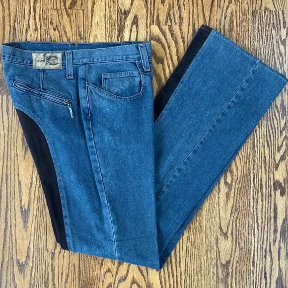 Just Cavalli Roberto Cavalli Blue Denim And Choc Brown Suede Jeans Like New Sz32