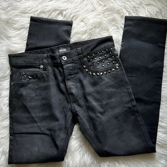 ust Cavalli Men's Black  Slim Fit Jeans Buton Fly Size 29