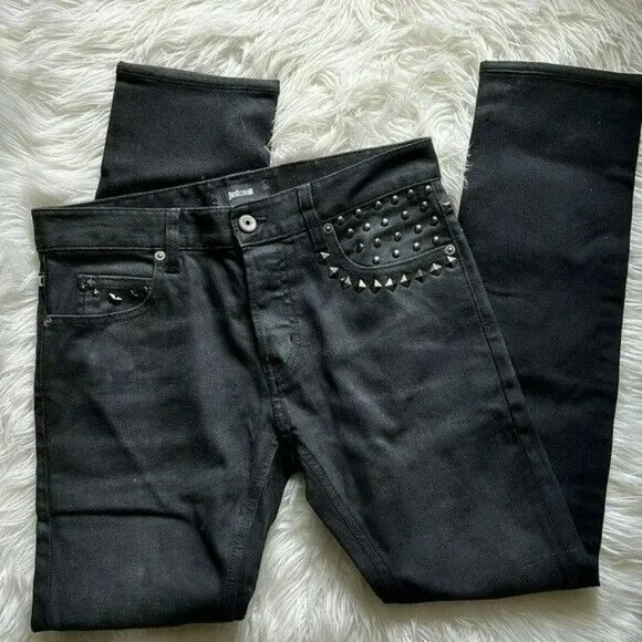 Just Cavalli Men's Black  Slim Fit Jeans Buton Fly Size 29