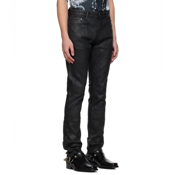 JUST CAVALLI Mens Black Super Slim Fit Jeans Size 40 Shiny Casual Plain Denim