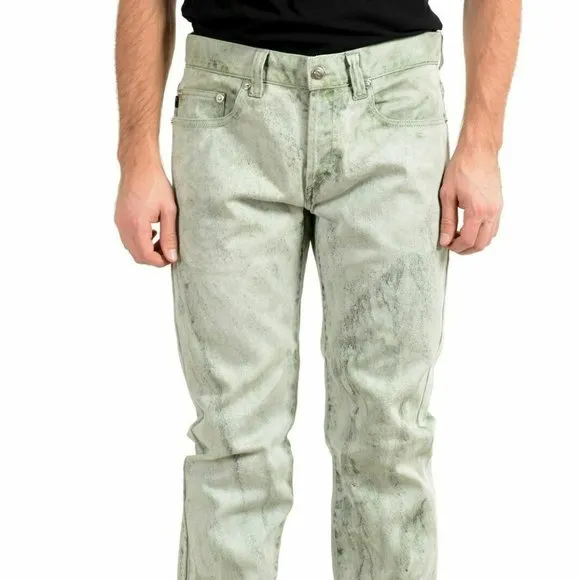 Just Cavalli Men's Green Acid Wash Straight Leg Jeans US 34 IT 48