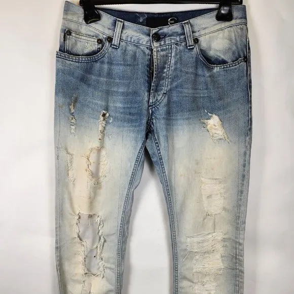 Just Cavalli Men's Light Grey Slim Fit Italian Denim Ripped Jeans 34 (48 EU)
