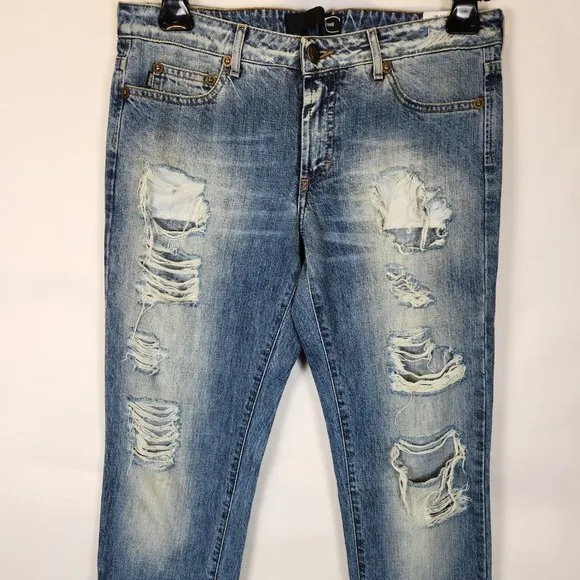 Just Cavalli Men's Blue Regular Fit Distressed Denim Jeans, size 31 (45 EU)