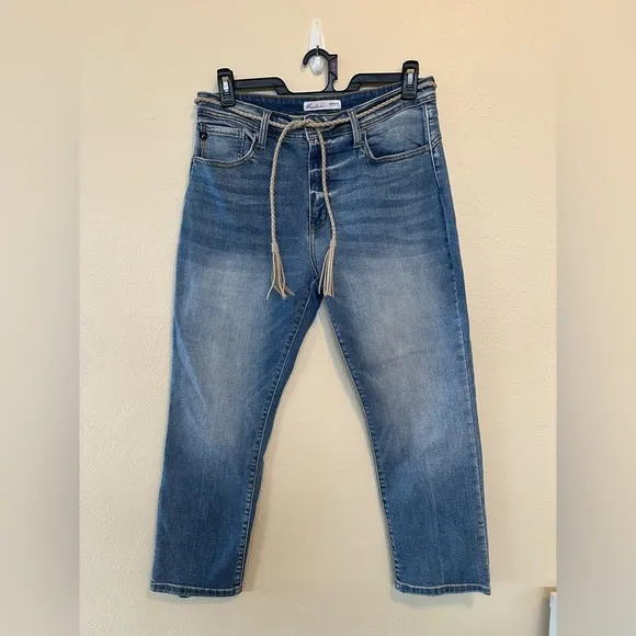 Kancan Denim Straight Jeans Embroidered Pocket Size 30 Medium Wash