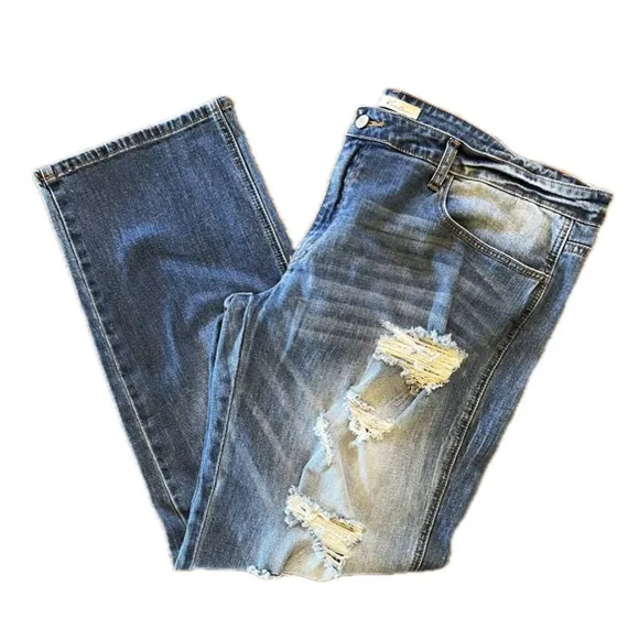 KanCan Mens Straight Leg Distressed Denim Jeans, 36