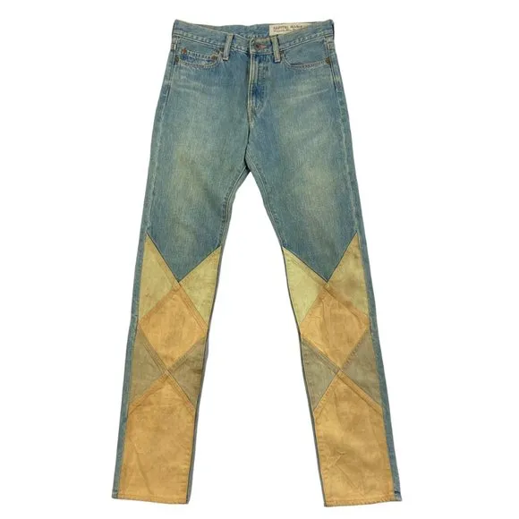 RARE Kapital light wash patchwork printed denim