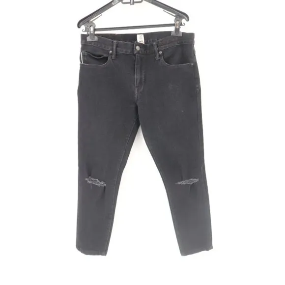 Hiroshi kato Men's 32 Mid rise black jeans pockets stretch L27 destroyed