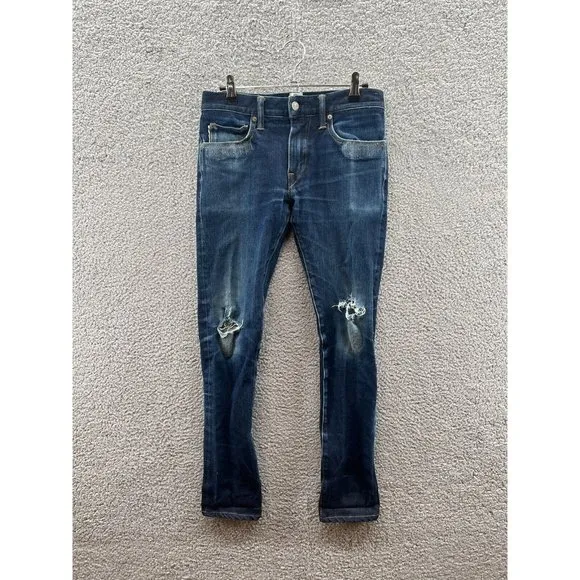 Hiroshi Kato Skinny Straight Distressed Selvedge Blue Denim Jeans Stretch 29