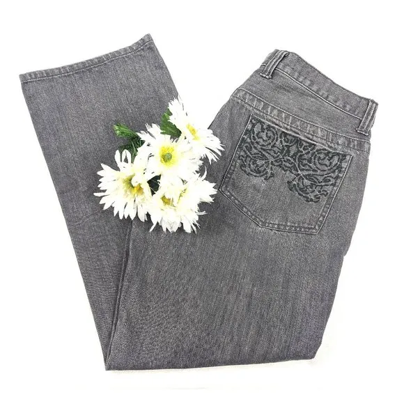 Kenneth Cole N.Y. Gray Black Embroidered Jeans