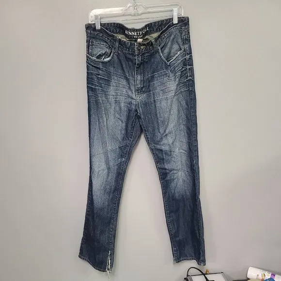 Kenneth Cole Select  34x32 Blue Jeans Distressed Denim Faded Look Casual