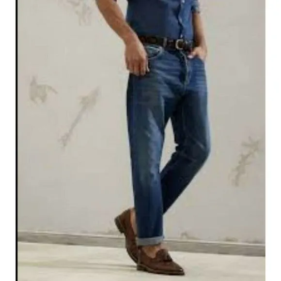 Kenneth Cole Mens Blue Pockets Stretch Bleeker Slim Straight Leg Jeans Sz 30X30
