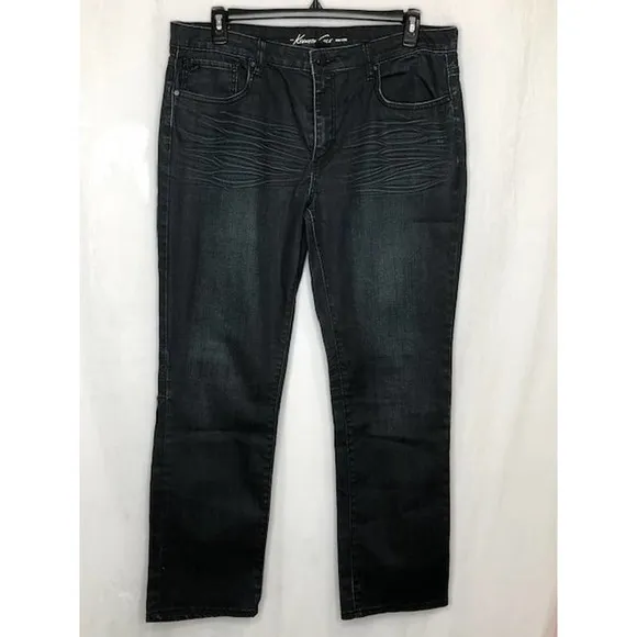 Kenneth Cole black blue wash straight leg mens jeans size 36x32