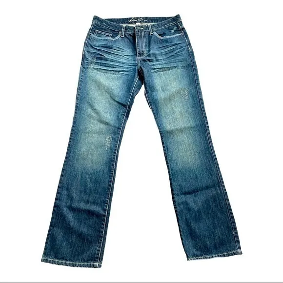 Kenneth Cole straight leg jeans dark wash distressed size 33x32 EUC