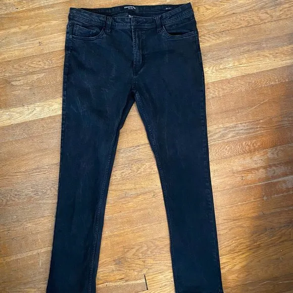 Kenneth Cole Slim Fit Straight Leg Dark Wash Black Mens Jeans Size 36x32
