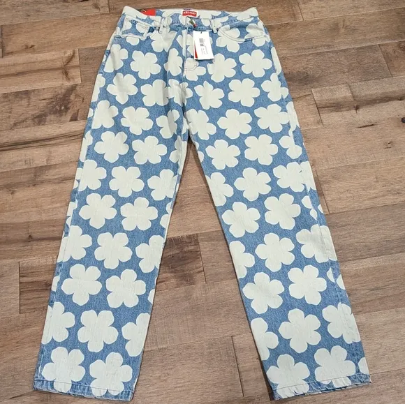 Mens Kenzo Cloud Print Denim Wide Straight Leg Jeans Light Blue US 34
          
      NWT